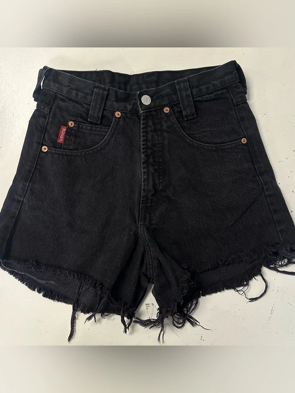 Vintage 80's Bongo High Rise Cut Off Black Denim Jean Shorts 5
